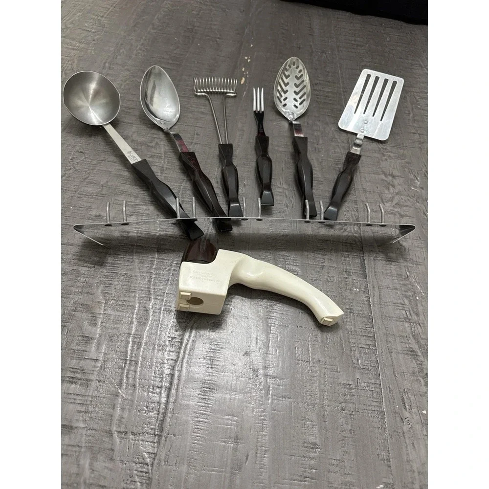Vintage 1989 Cutco Utensil Set Rack Sharpener Black Brown Marble Handles